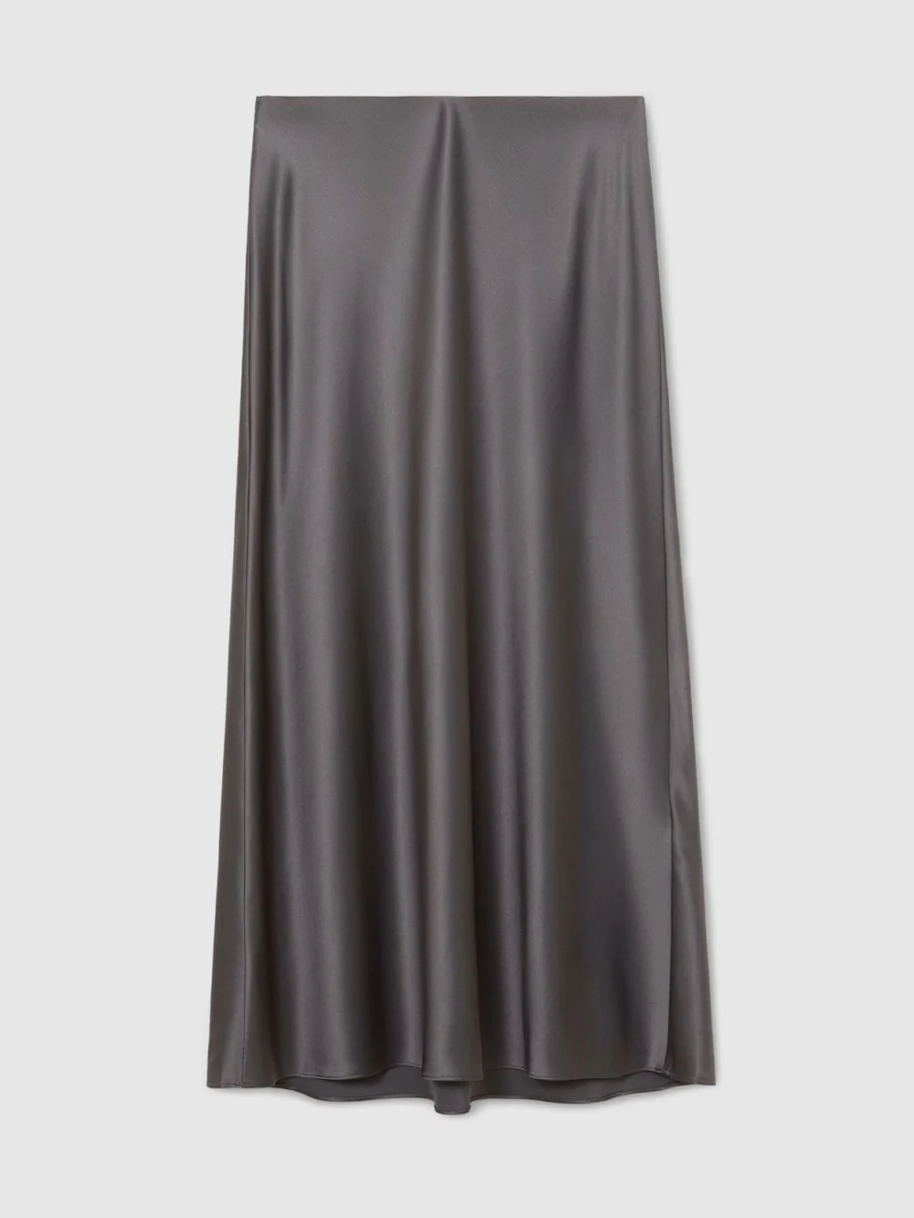 Reiss Dark Grey Silk Slip Midi Skirt, view 2