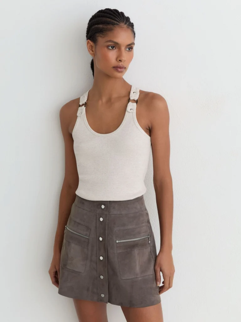 Reiss Dark Grey Suede Zip-pocket Mini Skirt