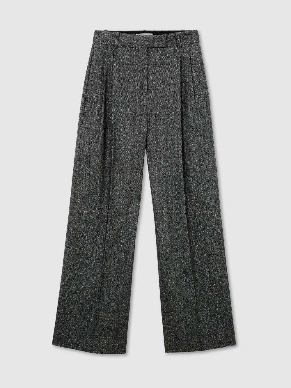 Reiss Dark Grey Wool-silk Herringbone Wide-leg Trousers, view 2