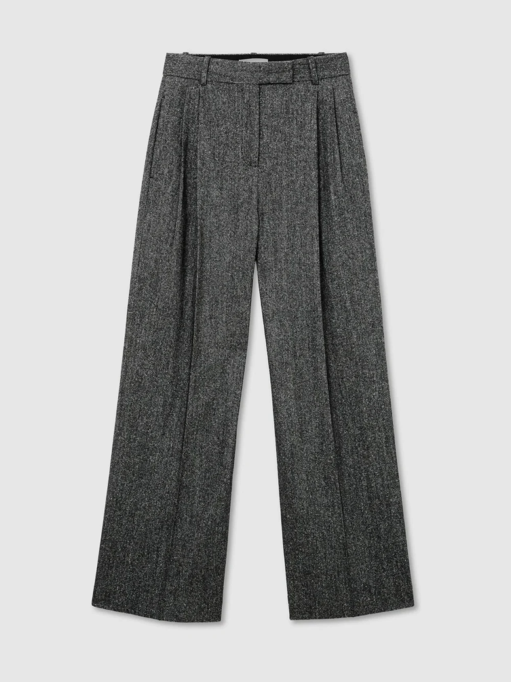 Reiss Dark Grey Wool-silk Herringbone Wide-leg Trousers, view 6