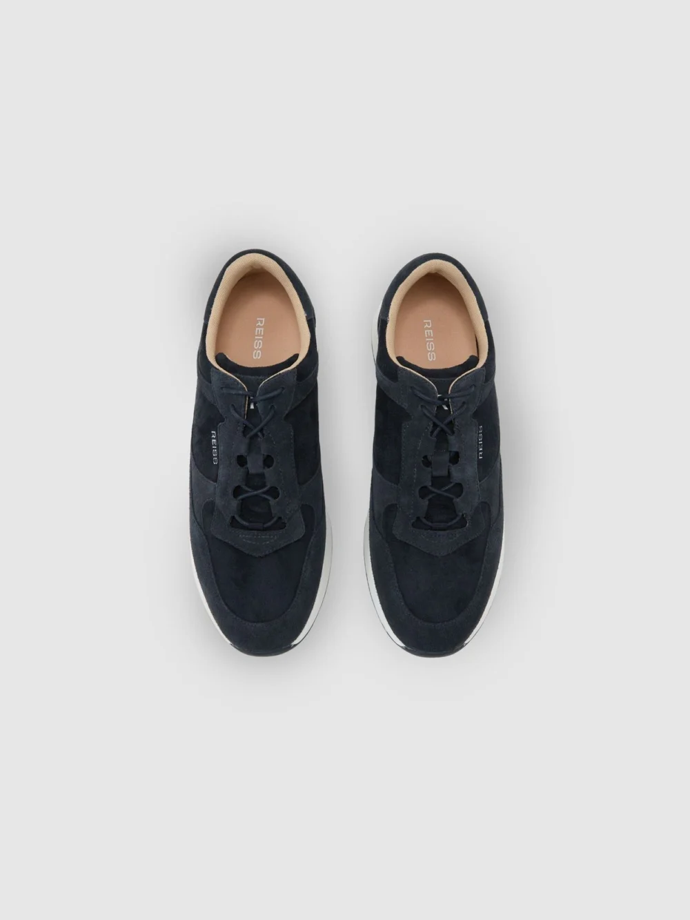Reiss Dark Navy Bonded-leather Lightweight Runner Trainers, view 3