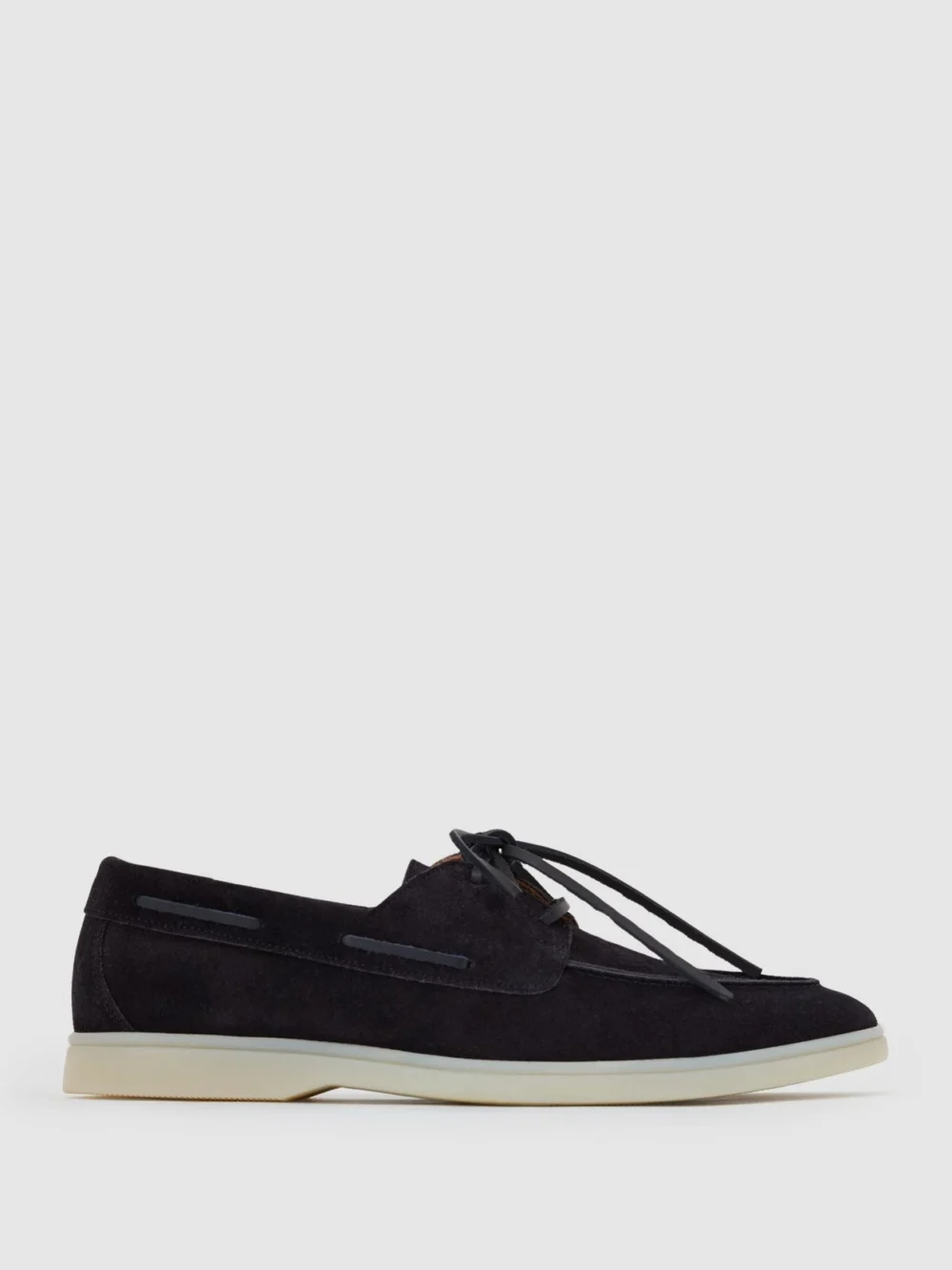 Reiss Dark Navy Suede Lace-up Boat Shoes
