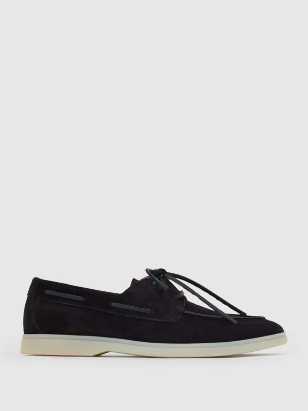 Reiss Dark Navy Suede Lace-up Boat Shoes