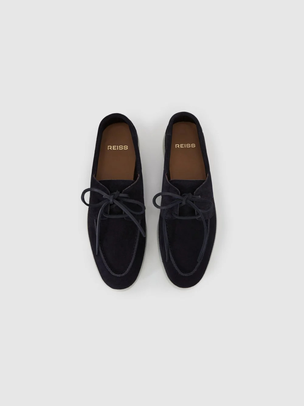 Reiss Dark Navy Suede Lace-up Boat Shoes, view 2
