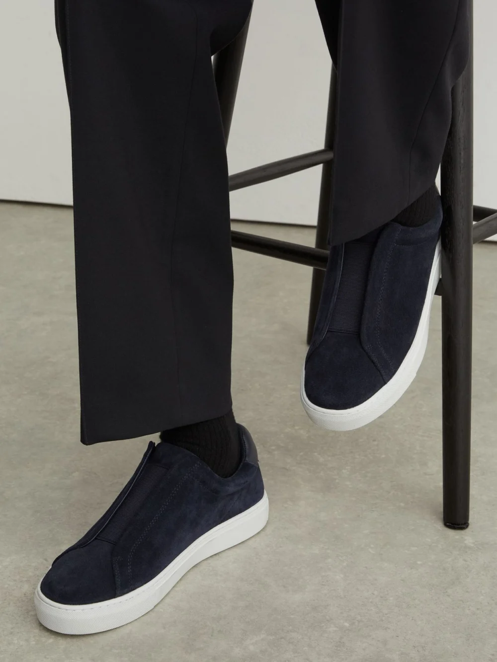 Reiss Dark Navy Suede Slip-on Elasticated Trainers