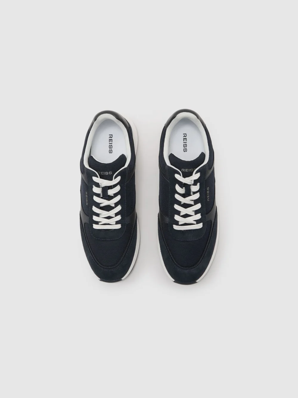 Reiss Dark Navy Suede-trim Runner Trainers, view 3