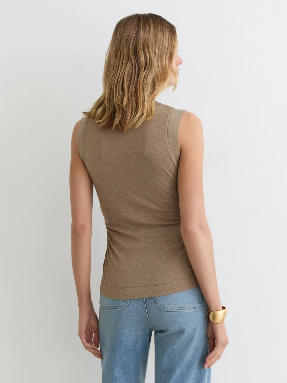 Reiss Dark Neutral Funnel-neck Jersey-knit Vest with Wool, view 4
