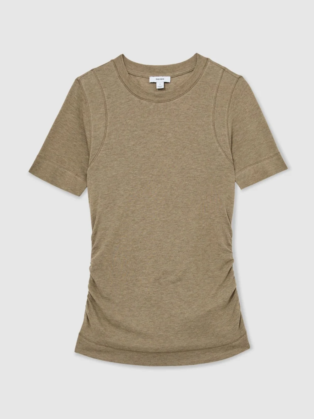 Reiss Dark Neutral Lyocell-wool Ruched Crew-neck T-shirt, view 2