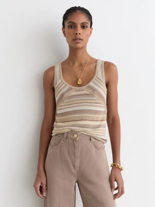 Reiss Dark Neutral Striped Knit Scoop-neck Vest