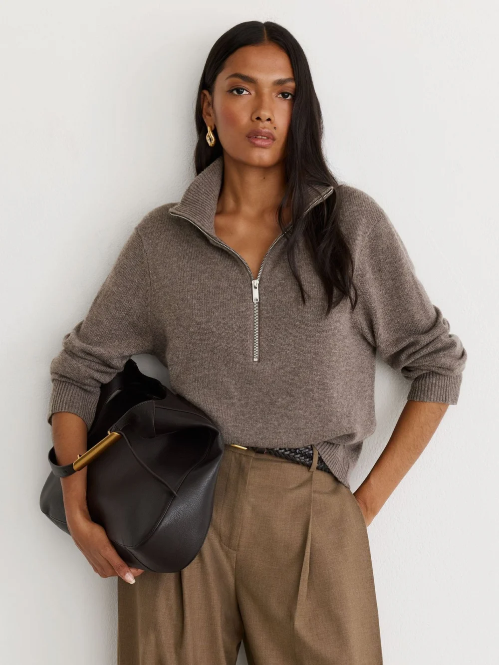 Reiss Dark Neutral Wool-cashmere Half-zip Jumper