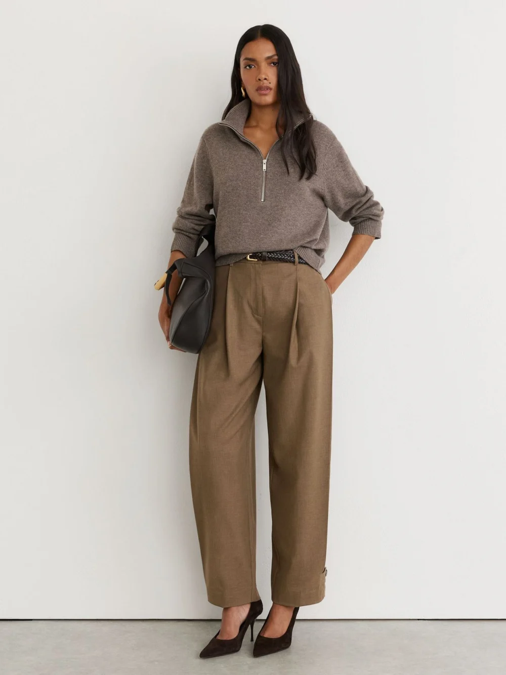 Reiss Dark Neutral Wool-cashmere Half-zip Jumper, view 3