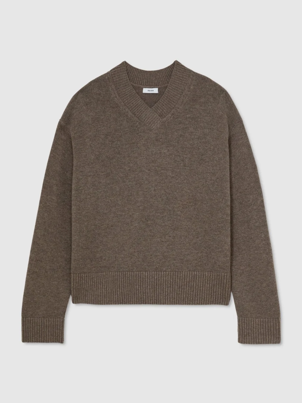 Reiss Dark Neutral Wool-cashmere V-neck Jumper, view 2