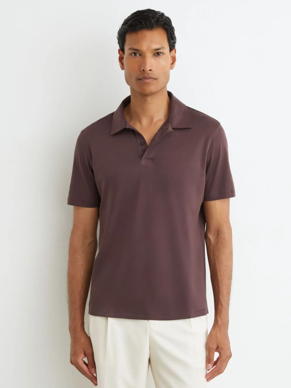 Reiss Dark Plum Air-water Cotton Polo Shirt, view 3