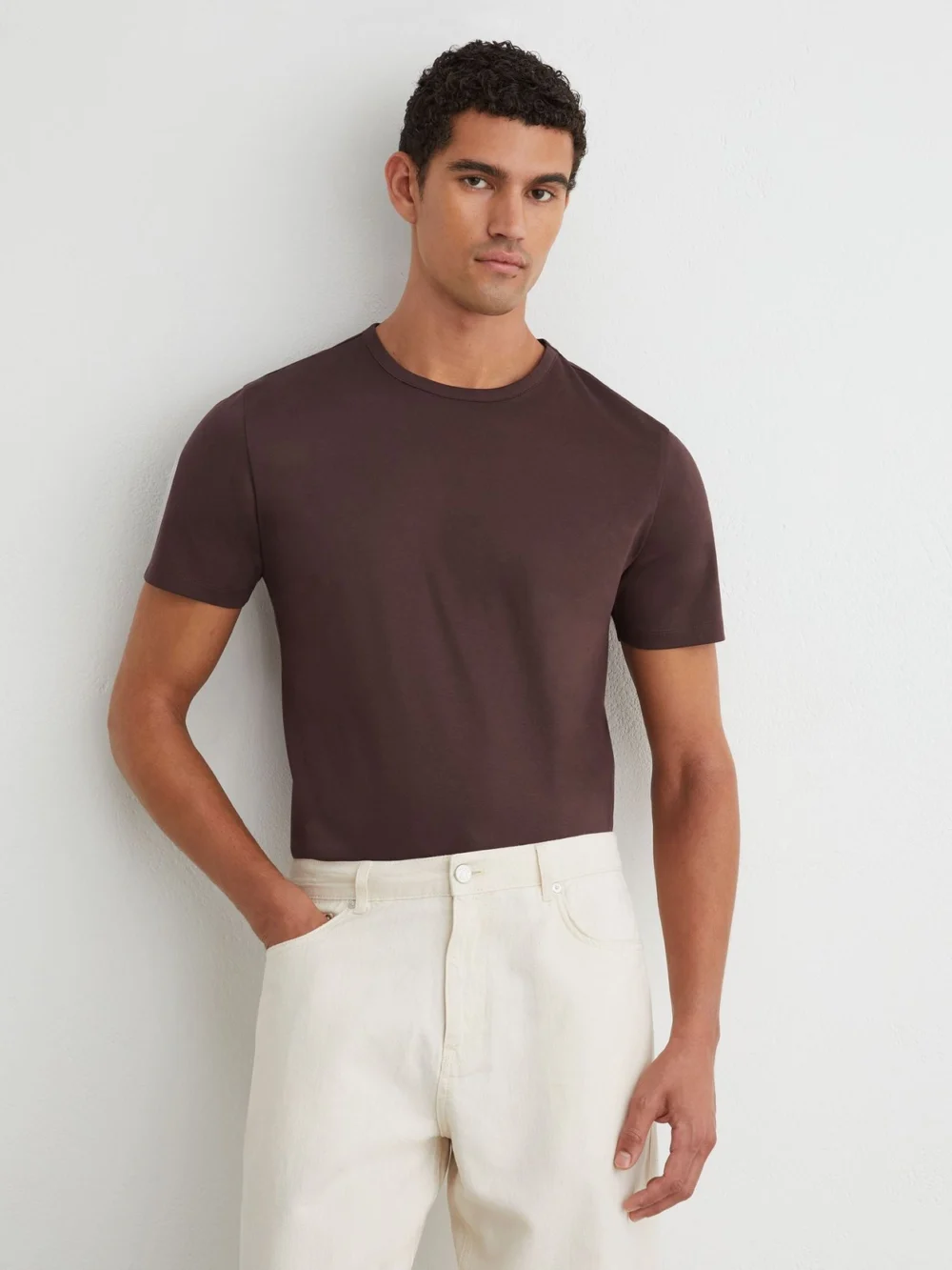 Reiss Dark Plum Air-water Cotton Tailored-fit T-shirt, view 3