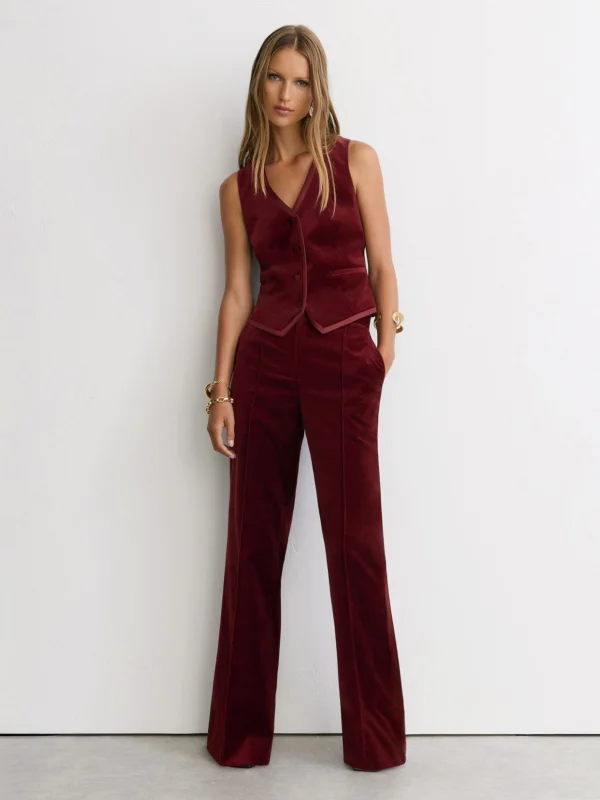 Reiss Dark Red Velvet Satin-trim Tailored Waistcoat