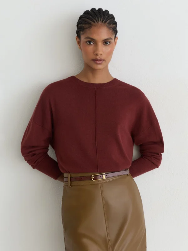 Reiss Dark Red Wool-blend Reverse-seam Jumper with Cashmere