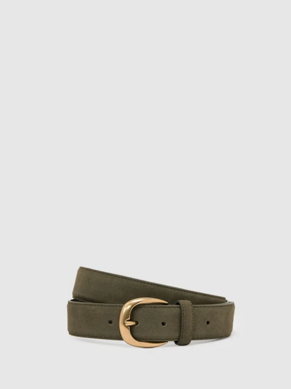 Reiss Dark Sage Green Pierce Curved-buckle Belt