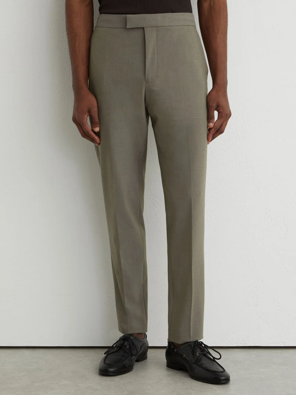 Reiss Dark Sage Green Slim Fit Stretch Drawstring Trousers, view 3