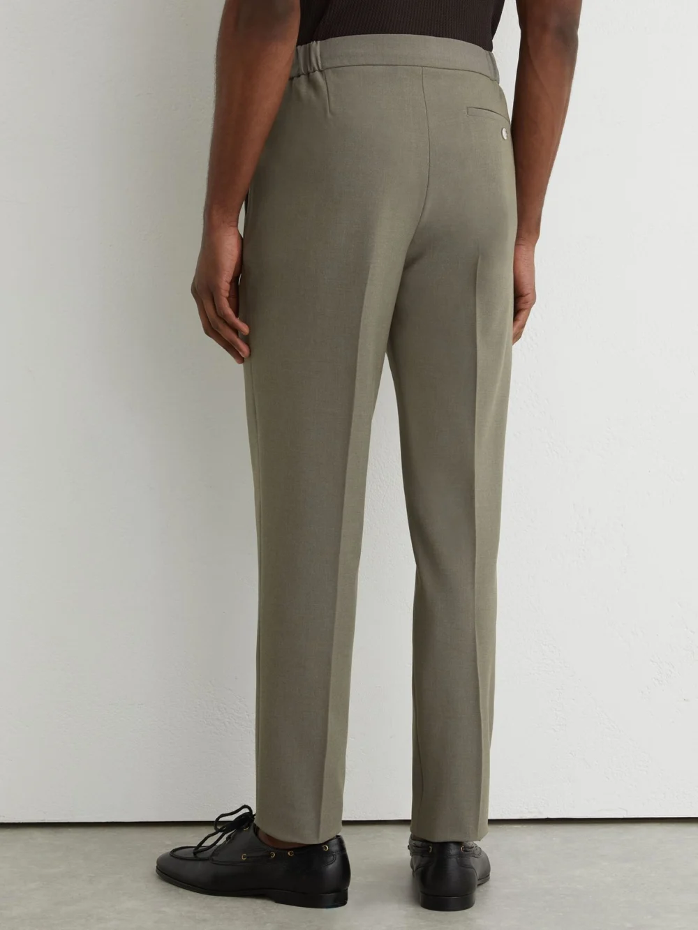 Reiss Dark Sage Green Slim Fit Stretch Drawstring Trousers, view 4