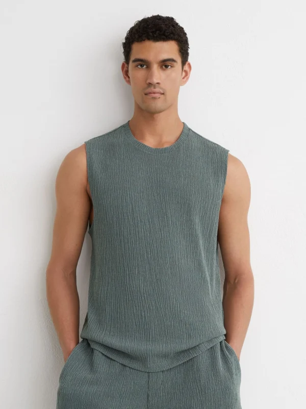 Reiss Dark Sage Green Textured Crew-neck Vest