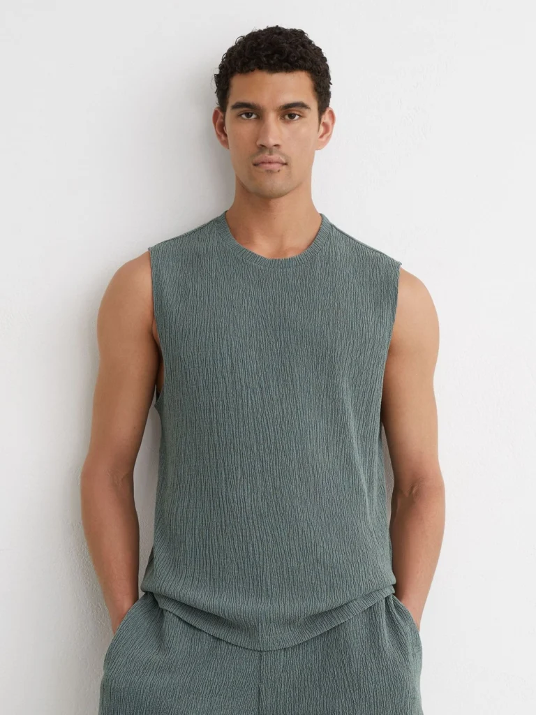 Reiss Dark Sage Green Textured Crew-neck Vest