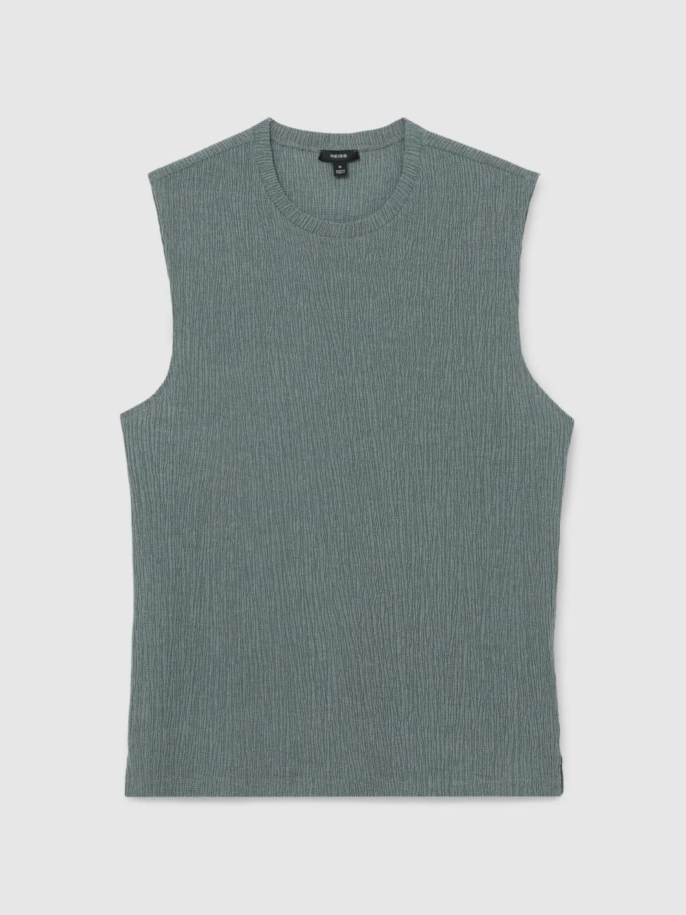 Reiss Dark Sage Green Textured Crew-neck Vest, view 2