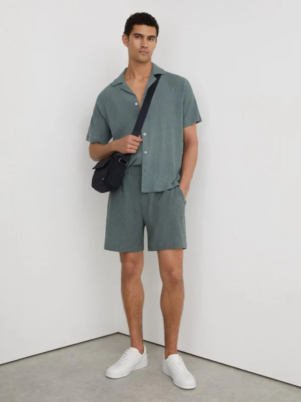 Reiss Dark Sage Textured Drawstring Shorts