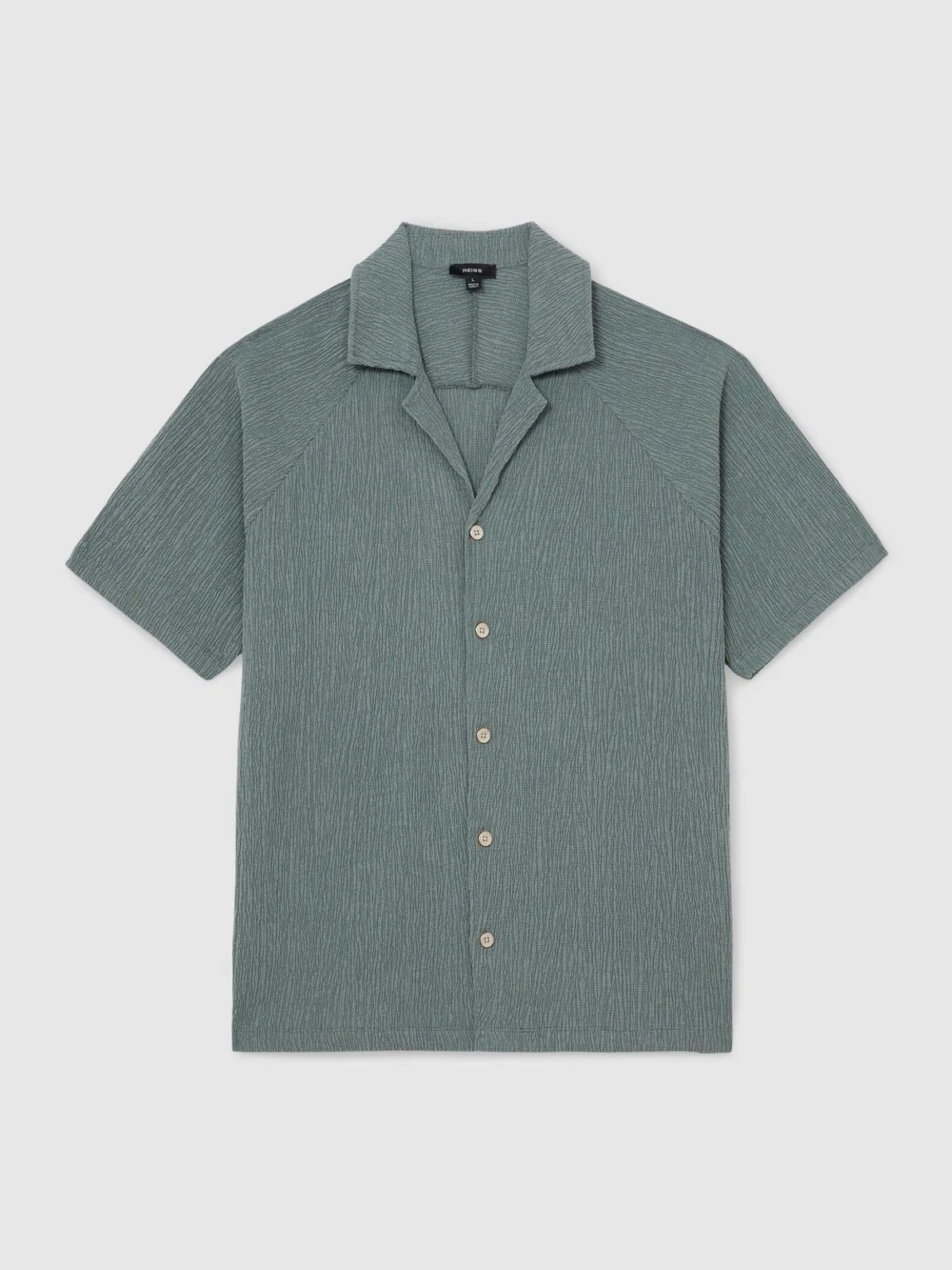 Reiss Dark Sage Textured Raglan Cuban-collar Shirt, view 2