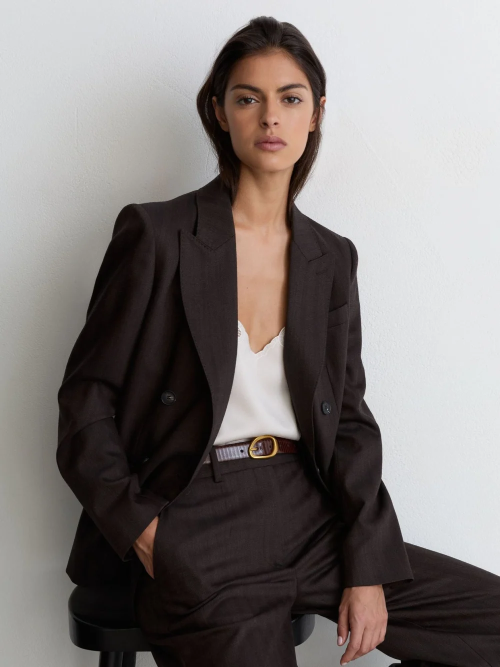 Reiss Dark Tan Leather Lizard-effect Sculpted-buckle Belt