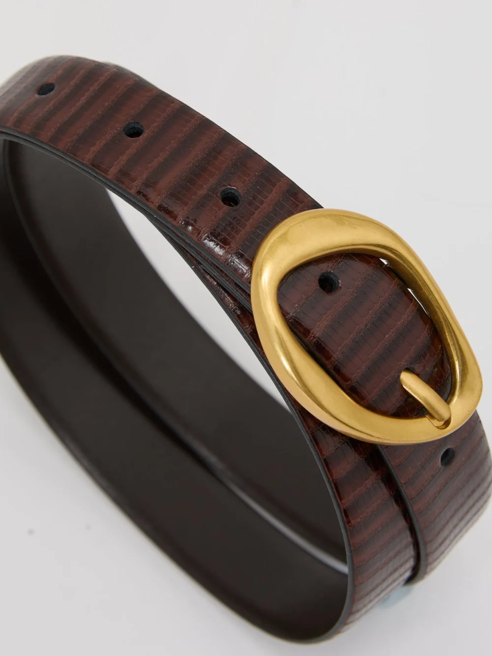Reiss Dark Tan Leather Lizard-effect Sculpted-buckle Belt, view 4