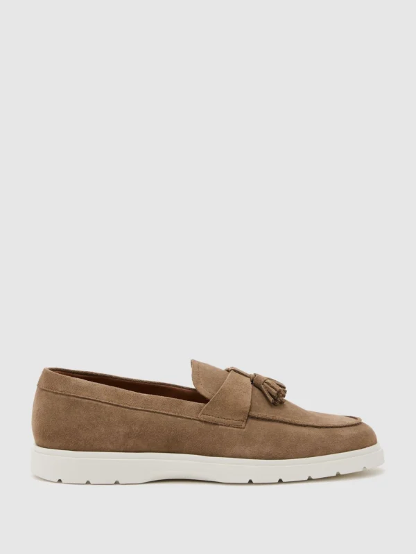 Reiss Dark Taupe Brown Suede Tassel Loafers