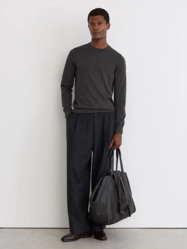 Reiss Dark Wicker Brown Merino Wool Crew-neck Jumper