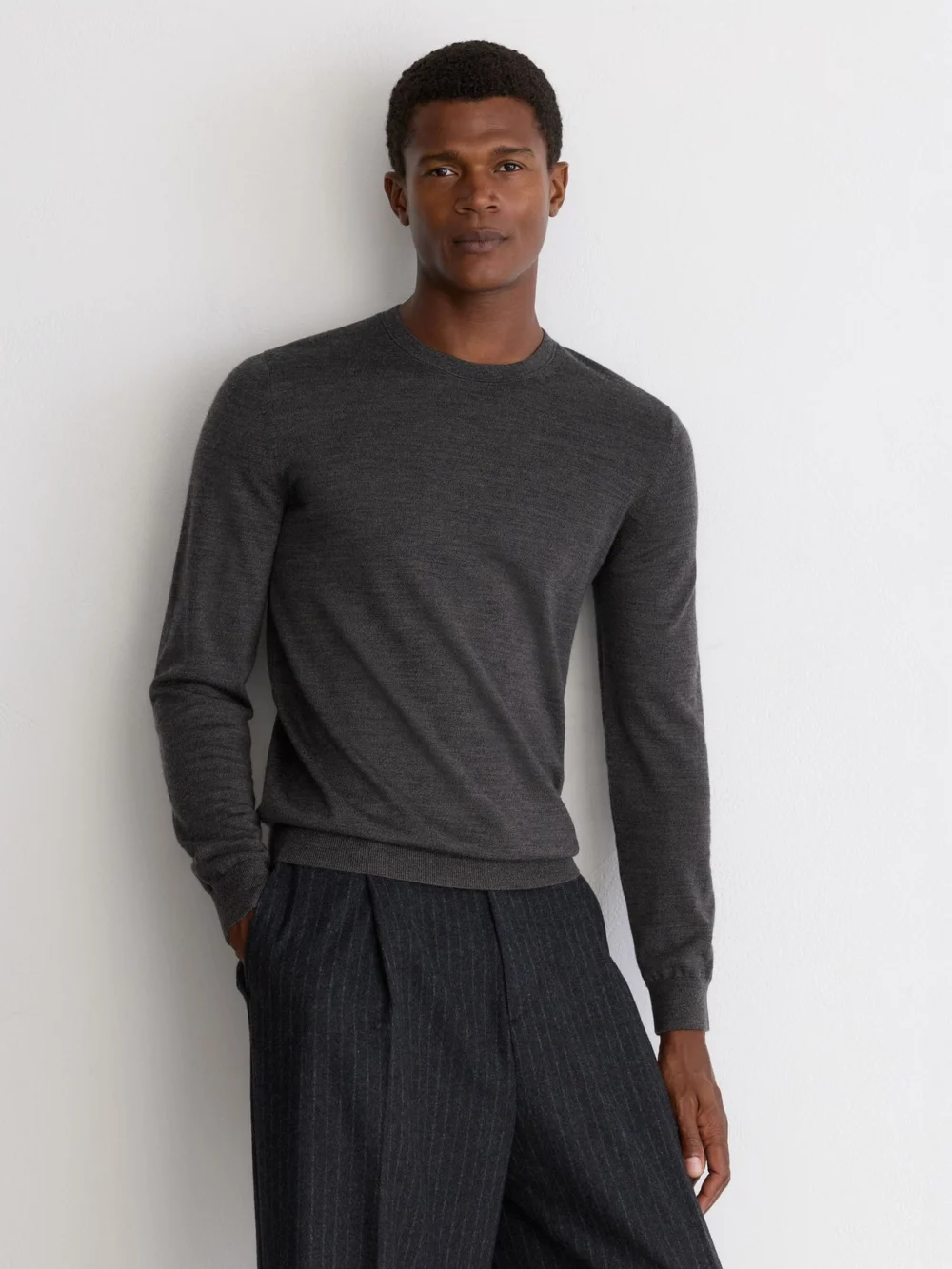 Reiss Dark Wicker Brown Merino Wool Crew-neck Jumper, view 4