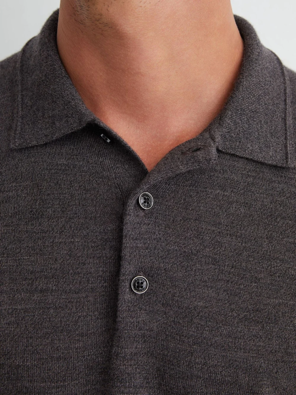 Reiss Dark Wicker Brown Merino Wool Long-sleeve Polo Shirt, view 3