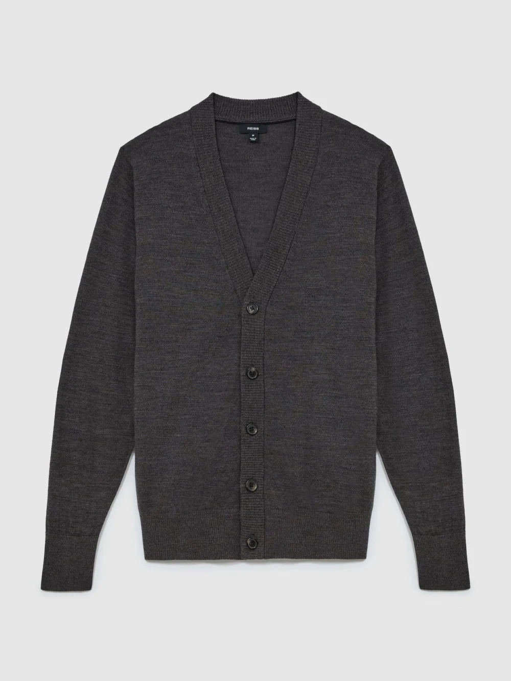 Reiss Dark Wicker Brown Merino Wool V-neck Cardigan, view 2