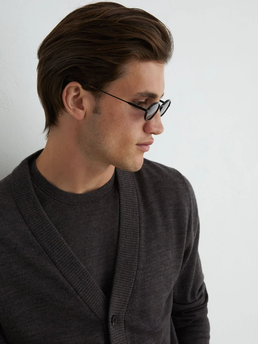 Reiss Dark Wicker Brown Merino Wool V-neck Cardigan, view 3