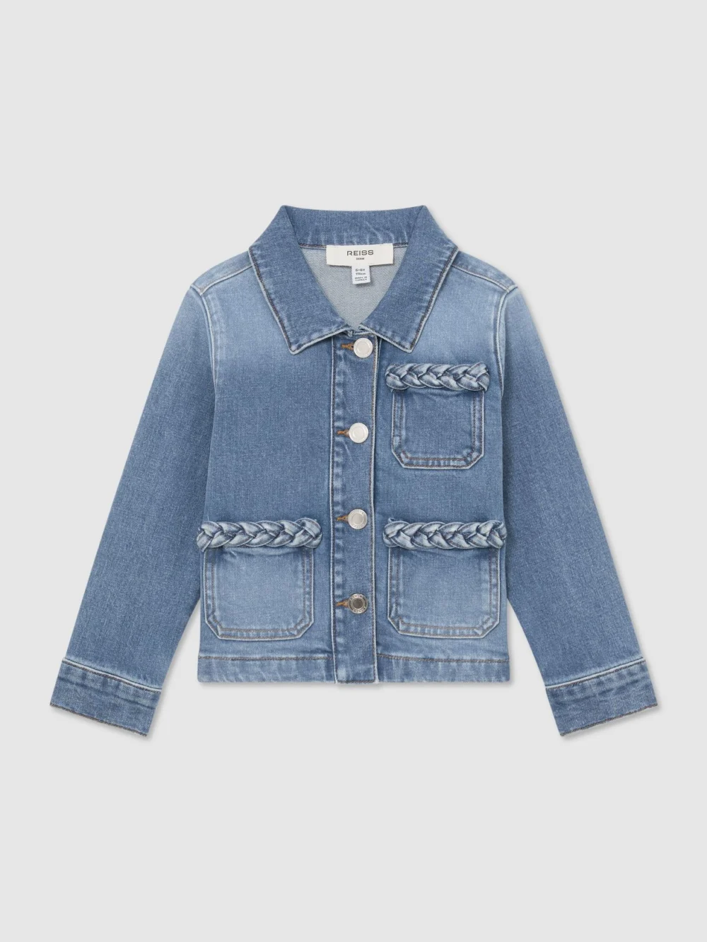 Reiss Denim Blue 3-9 yrs Plaited-trim Jacket, view 2