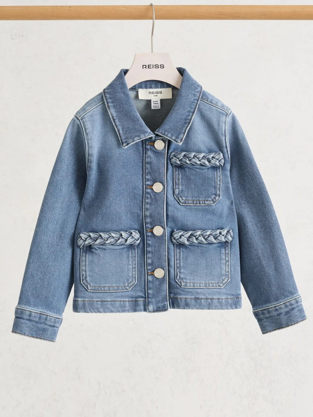 Reiss Denim Blue 3-9 yrs Plaited-trim Jacket, view 5