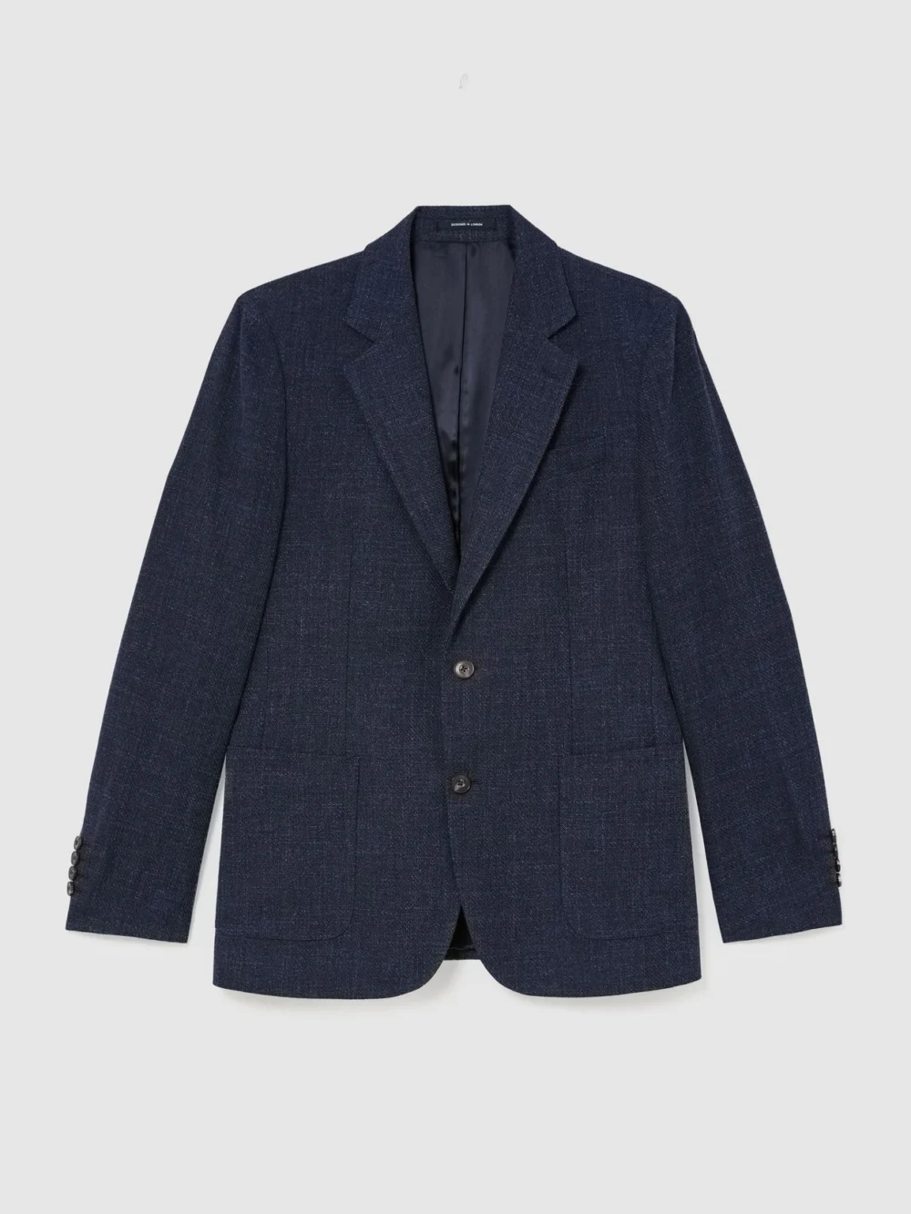 Reiss Denim Blue Cotton Hopsack Single-breasted Blazer Tailored-fit, view 4