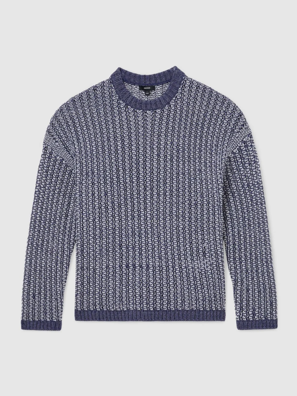 Reiss Denim Blue Jaspe Cotton-blend Tape-yarn Crew-neck Jumper, view 2