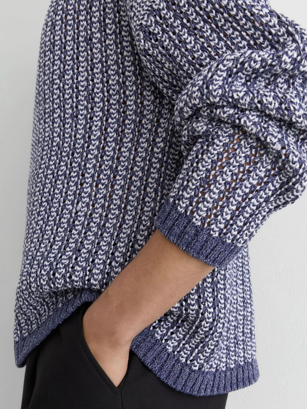 Reiss Denim Blue Jaspe Cotton-blend Tape-yarn Crew-neck Jumper, view 3