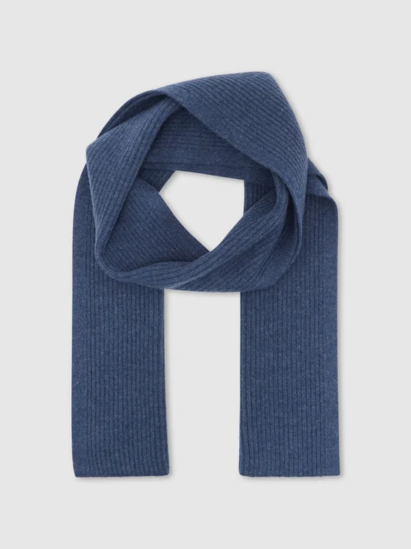 Reiss Denim Blue Merino Wool Rib-knit Scarf,