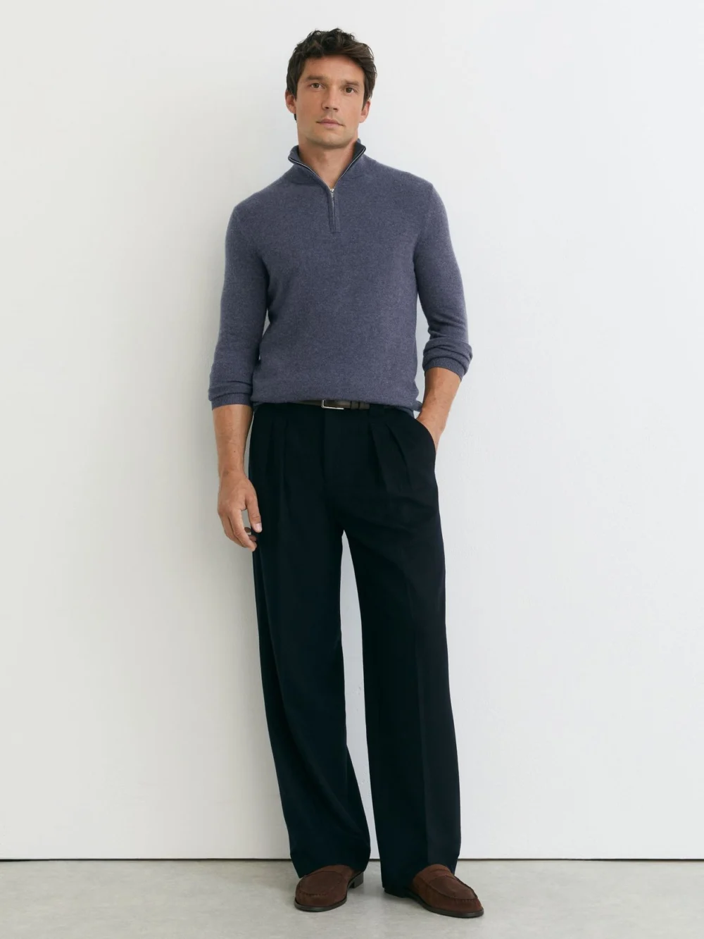 Reiss Denim Melange Cashmere Half-zip Jumper