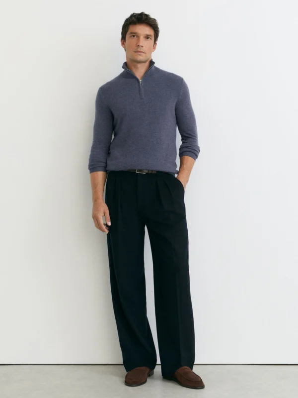 Reiss Denim Melange Cashmere Half-zip Jumper