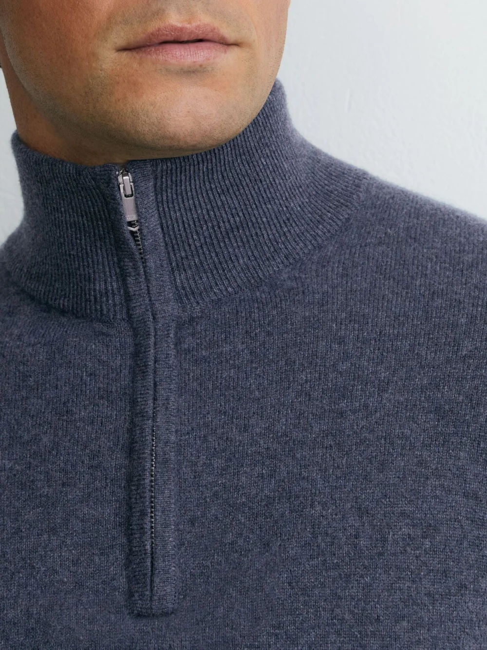 Reiss Denim Melange Cashmere Half-zip Jumper, view 3
