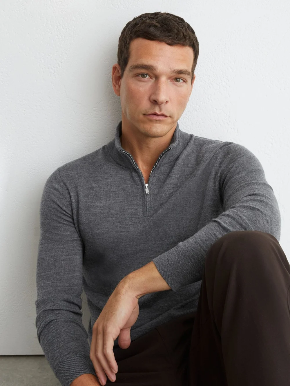 Reiss Derby Grey Marl Merino Wool Half-zip Jumper