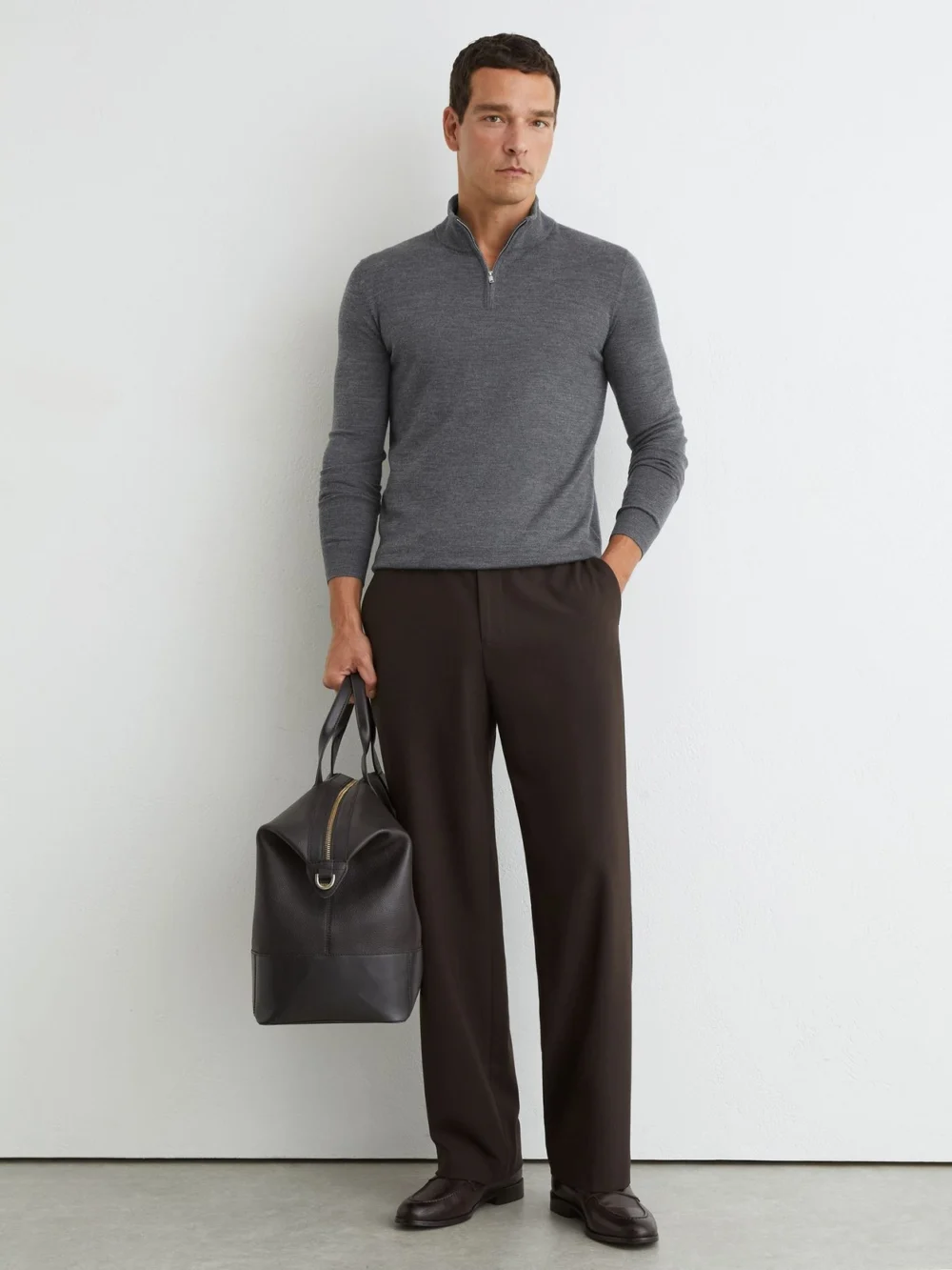 Reiss Derby Grey Marl Merino Wool Half-zip Jumper, view 3
