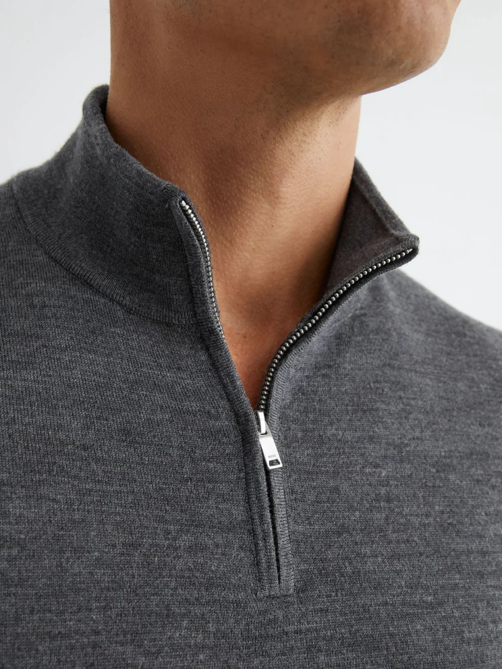 Reiss Derby Grey Marl Merino Wool Half-zip Jumper, view 4