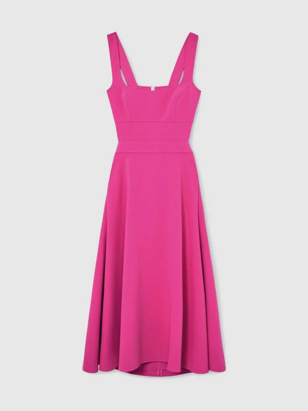 Reiss Dina Raspberry Pink Waisted Cut-out Twill Midi Dress, view 2