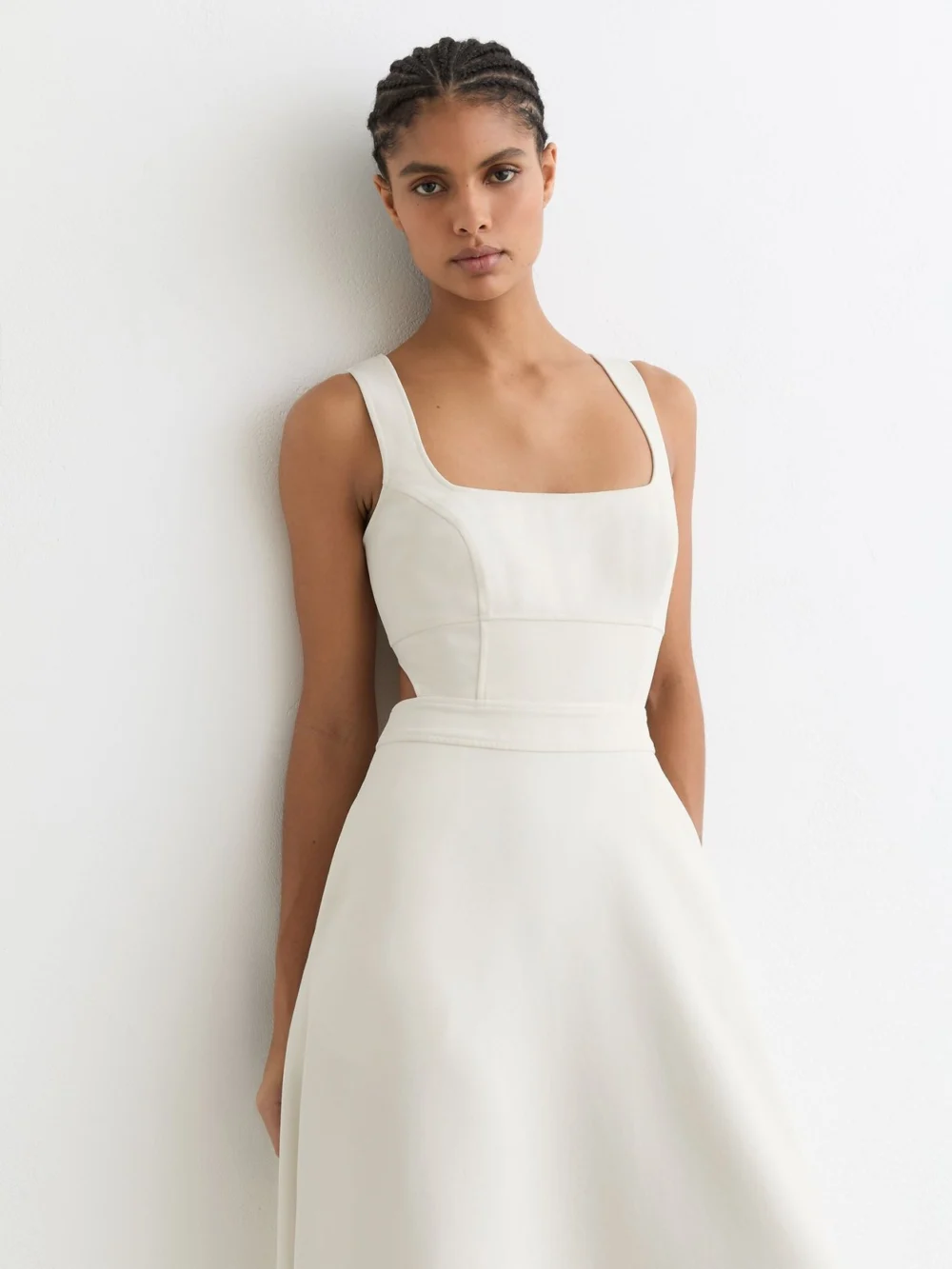 Reiss Dina Waisted Cut-out Twill Midi Dress, 12, view 3